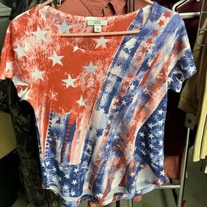 🌸3/$10) Croft&Barrows Red White Blue Tie Dye Patriotic Stars T-Shirt Size S